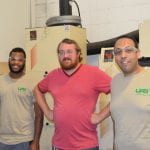 Christian Marshall (l) with Postdoc Mentor Dr. Mohamed Selim and Engineer Ben Willis