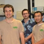 Paul de Montaudouin with Faculty Mentor LuFang Zhou (r) and Grad Student Mentor Patrick Ernst