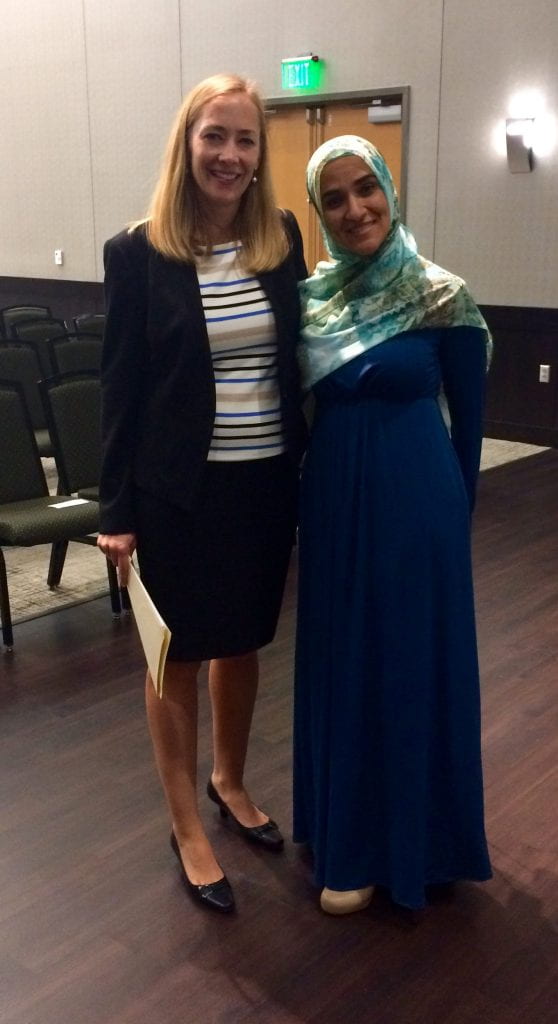 IHR Director Dr. Tina Kempin Reuter with speaker Dalia Mogahed. 