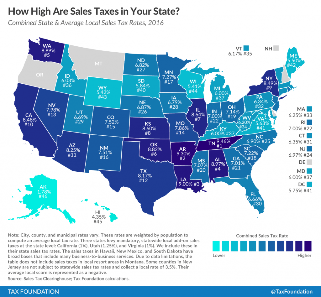 a map of Visual Representation of Taxes in Each State. Source: Tax Foundation 