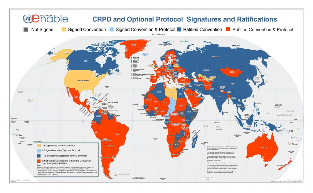 a map of the nations that have and have not ratified the CRPD