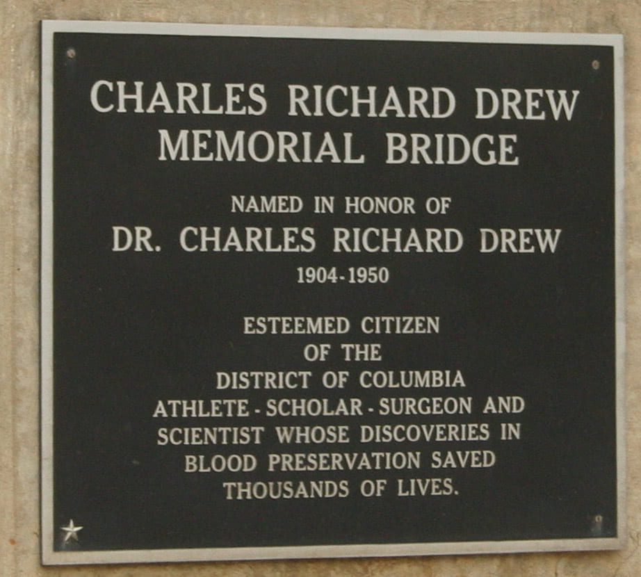 A memorial plaque for Dr. Charles R. Drew