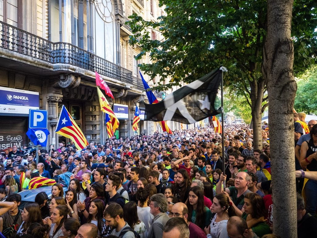 Catalan protestors demonstrate for independence.