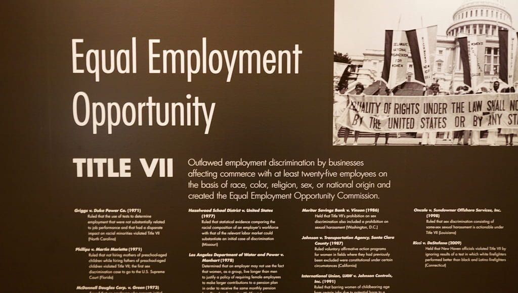 A display board from the Rosa Parks Collection Library of Congress about Equal Employment Opportunity