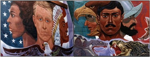 A mural of diverse faces on the gateway into Chamizal National Memorial