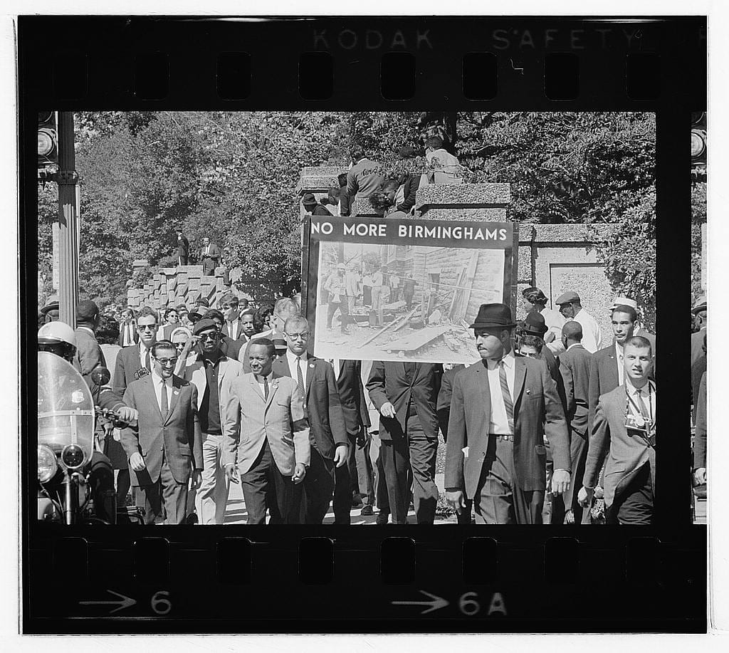 Congress of Racial Equality conducts march in memory of Negro youngsters killed in Birmingham bombings, All Souls Church, 16th Street, Wash[ington], D.C. (LOC)
