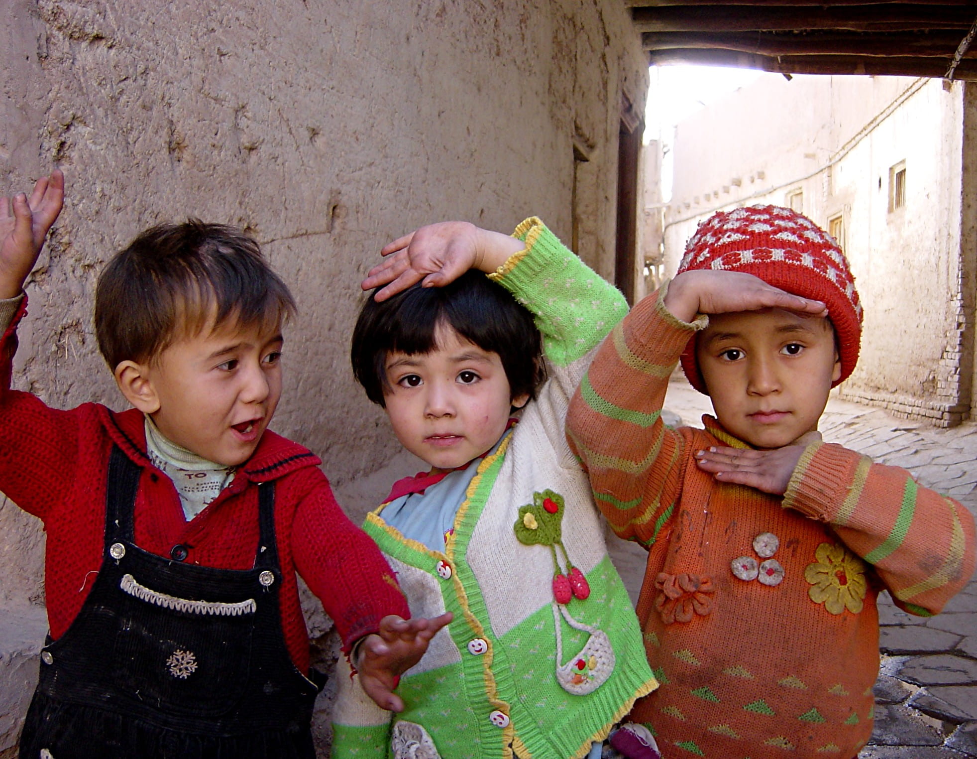 Uyghur children in old town Kashgar, China.