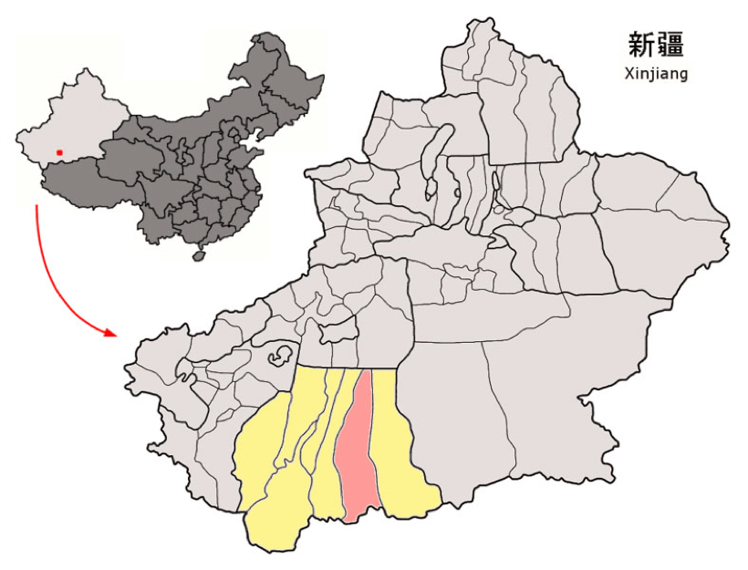 *a topographical map depicting where many Uyghur Muslims live in Western China*