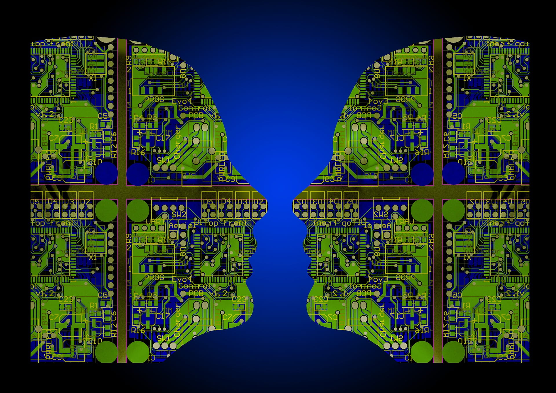 a graphic of two heads as a representation of artificial intelligence