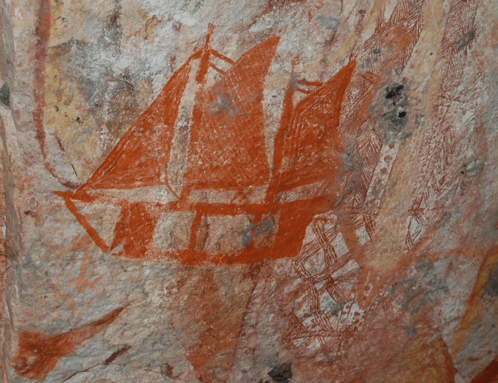 Aboriginal rock art depicting a contact ship from colonizing forces