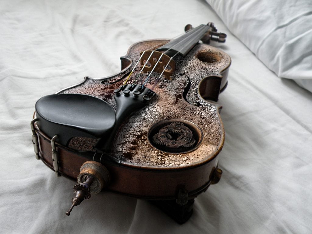 a picture of a unique violin