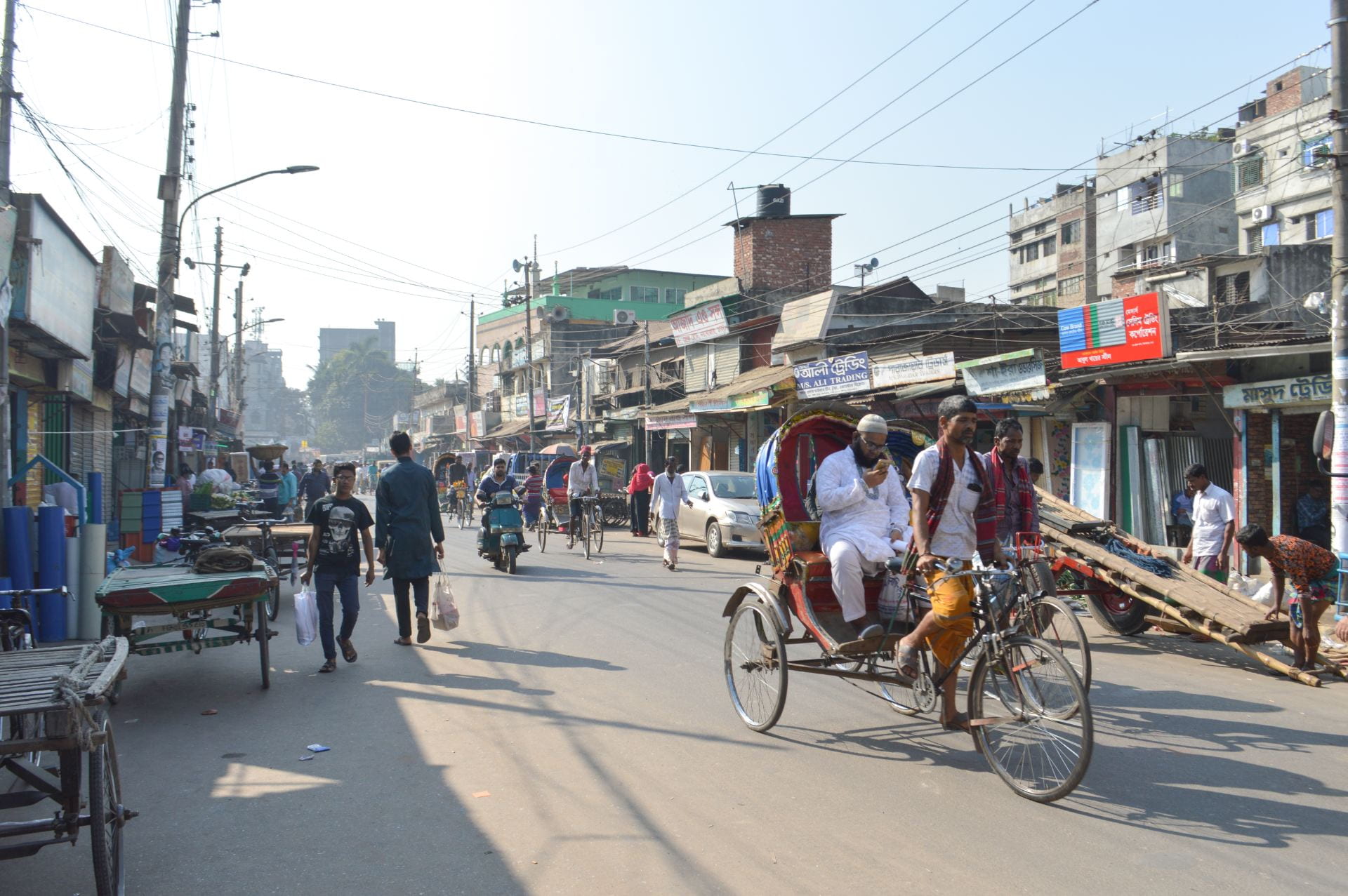 People in the street in Dhaka, Bangladesh.