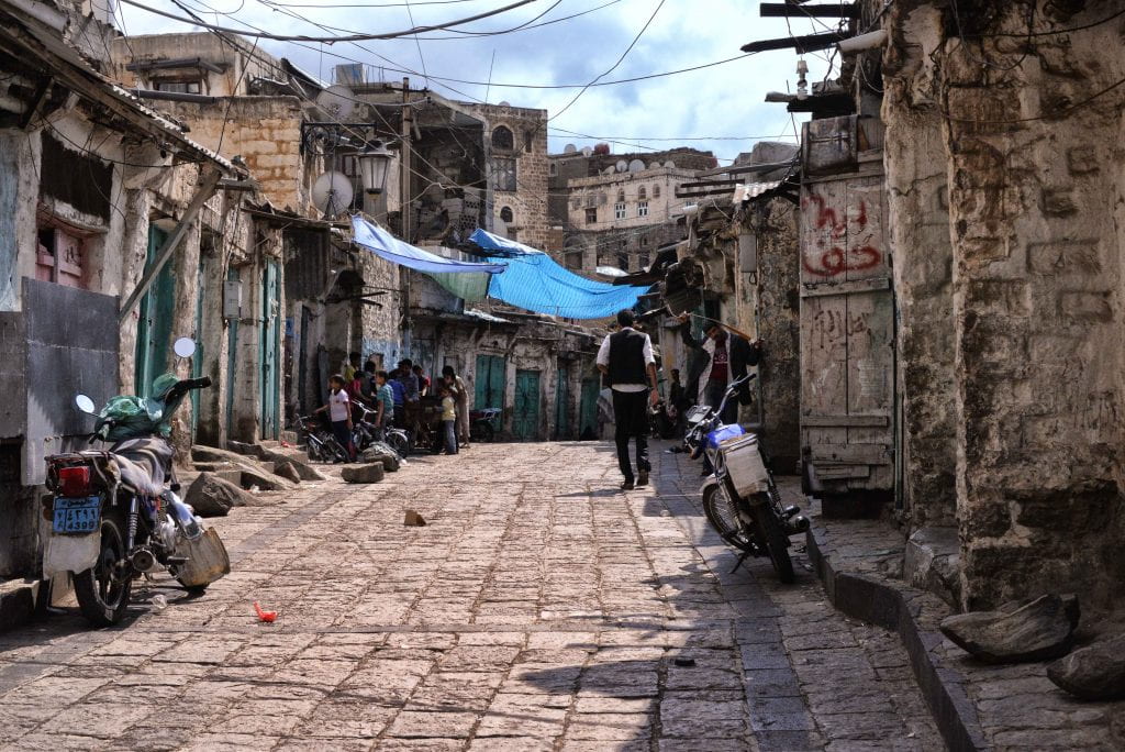 Street photography of Yemen stone alley and buildings