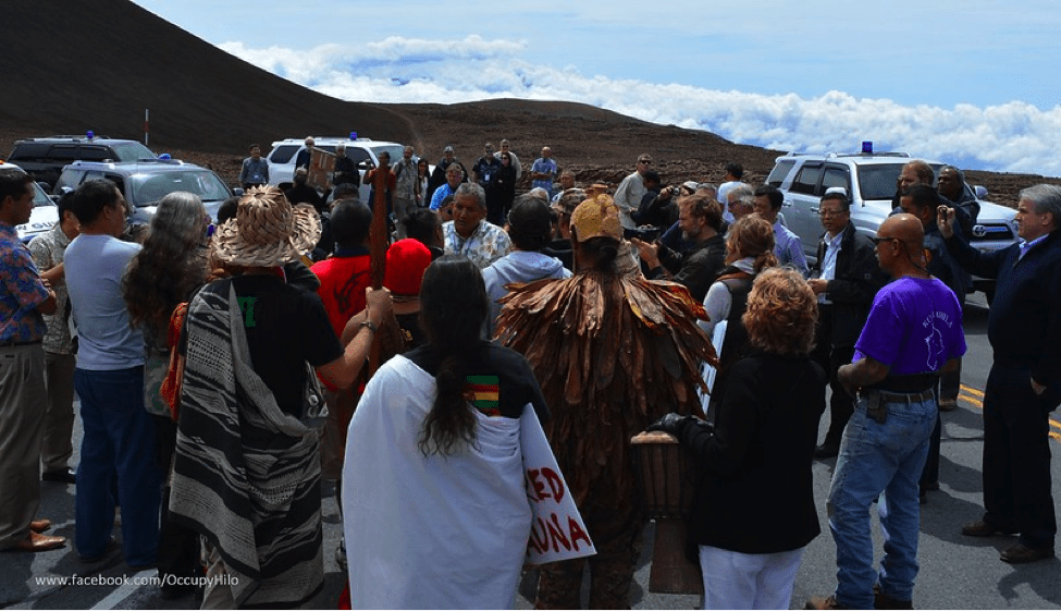Image of Mauna Kea protectors blocking the road