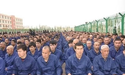 Image showing detained Uighur Muslims in the re-education camps. 