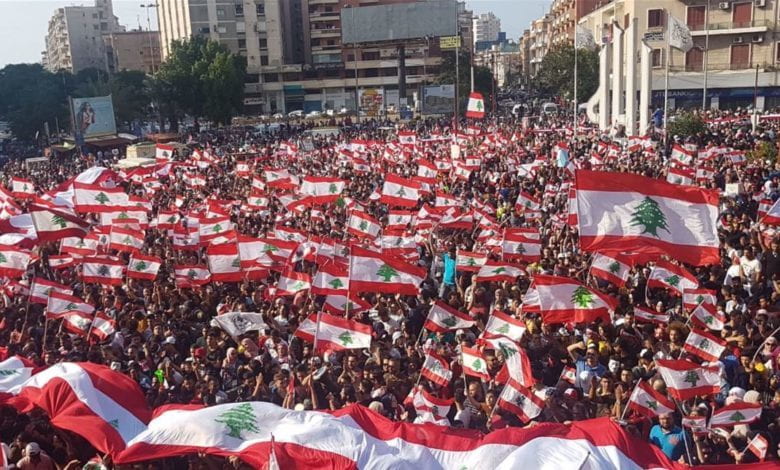 An image showing protesters in Beirut, Lebanon