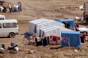 Photo of makeshift tent at refugee campsite in Turkey