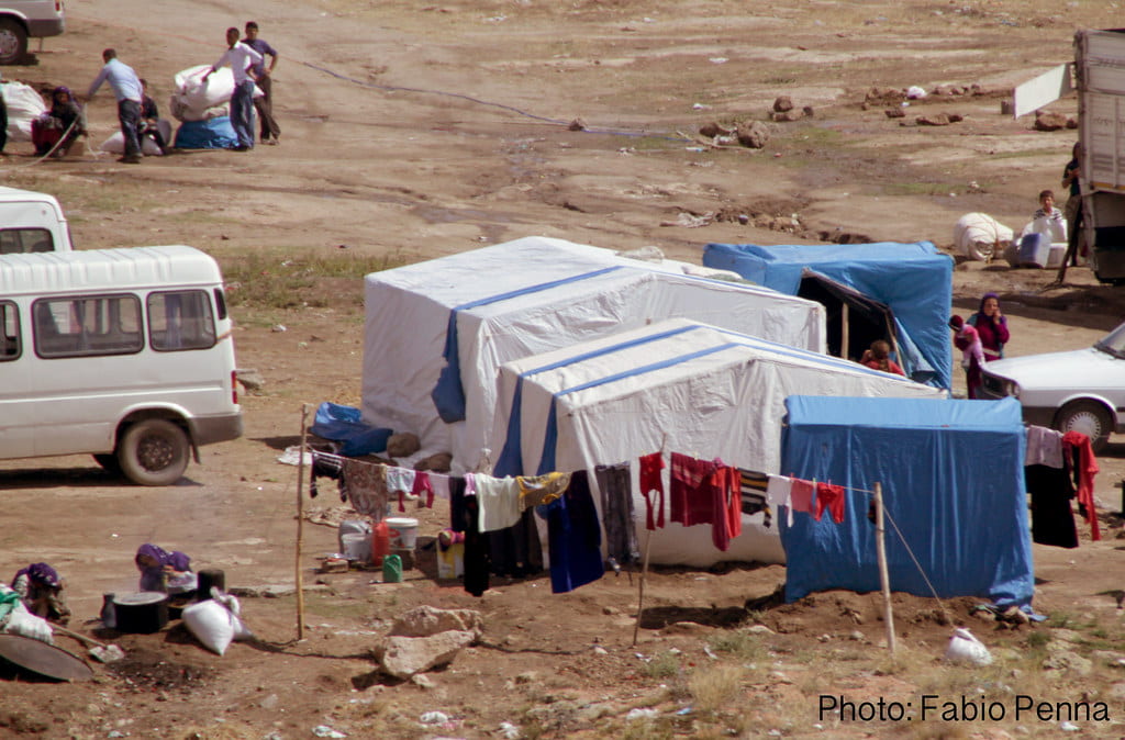 Photo of makeshift tent at refugee campsite in Turkey