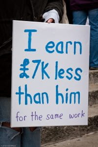 Poster that reads "I earn L7k less than him for the same work"