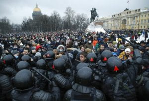 Protestors in St. Petersburg, Russia