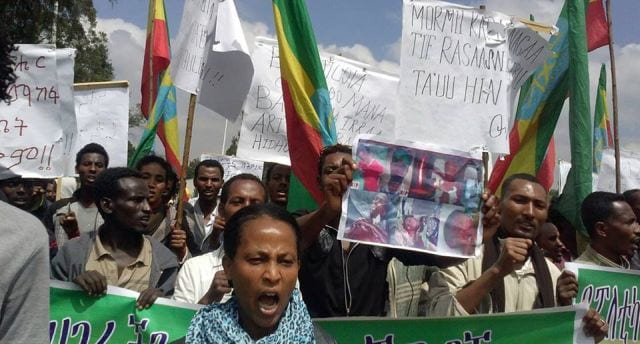 A protest in Addis Ababa against the TLPF when they were in power in 2014
