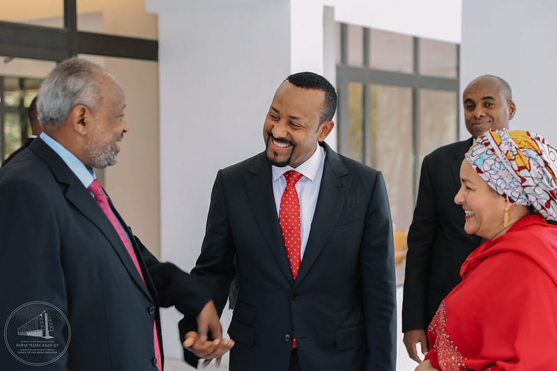 Ethiopian Prime Minister Abiy Ahmed on the left in Tshwane, South Africa