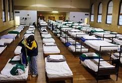 An image of a crowded homeless shelter