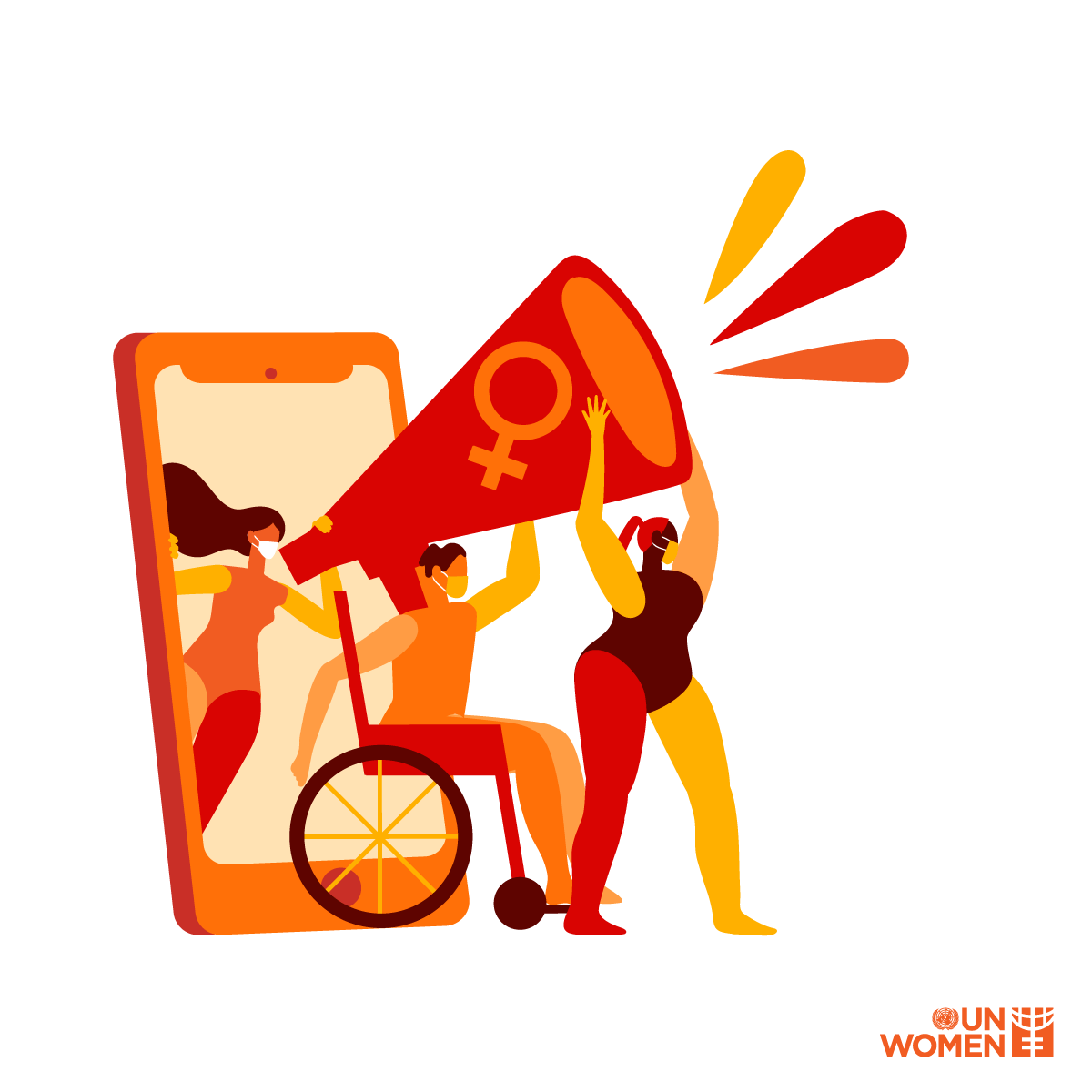 clipart of women of various backgrounds lifting a megaphone