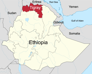 Purpose of image is to provide context of Tigray's location within Africa