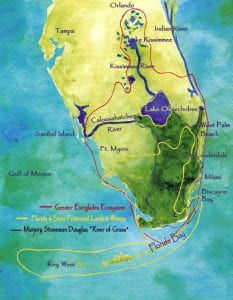 Shows map of everglades