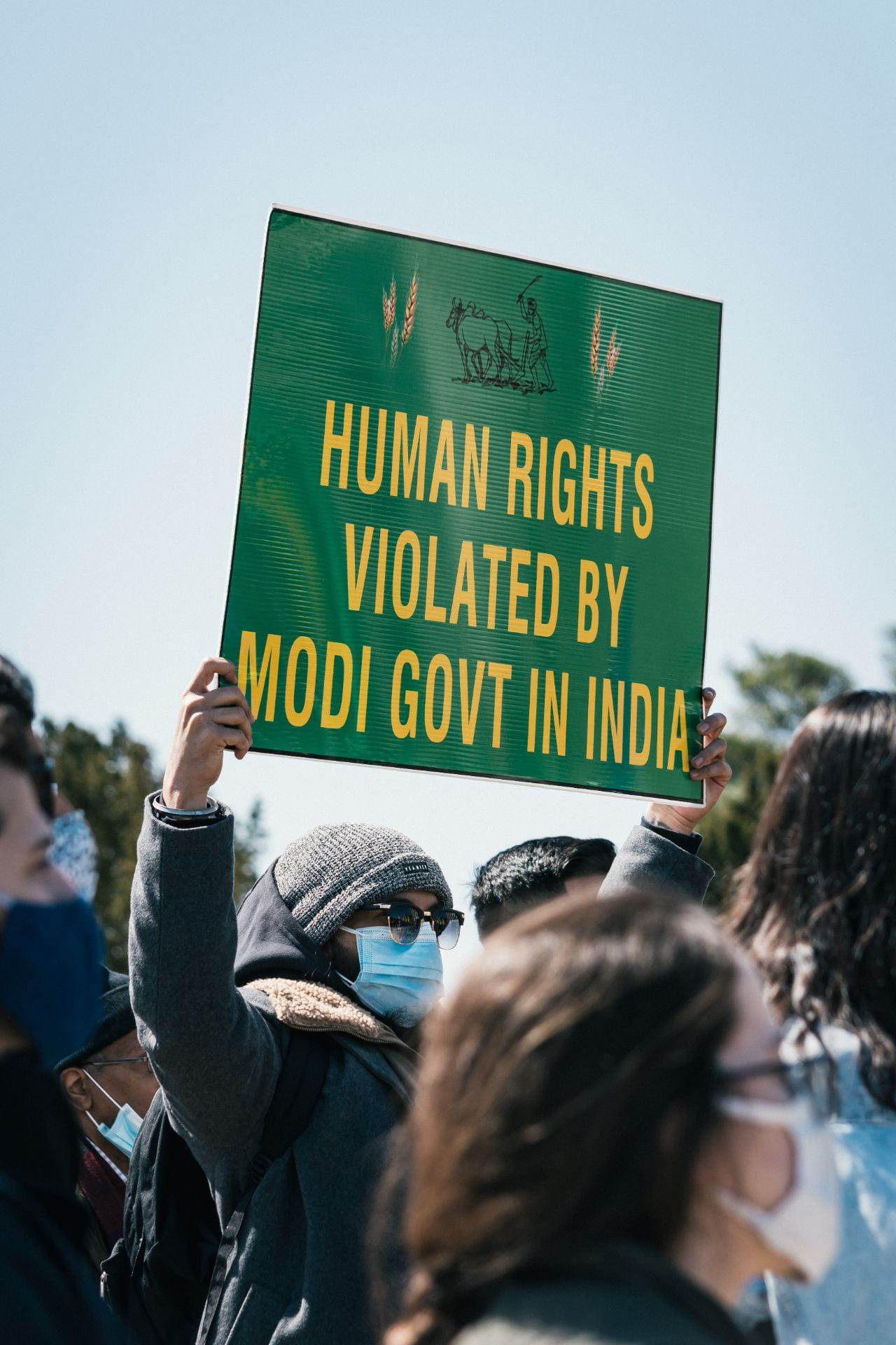 "Human Rights Violated by Modi Government in India" Protest Banner