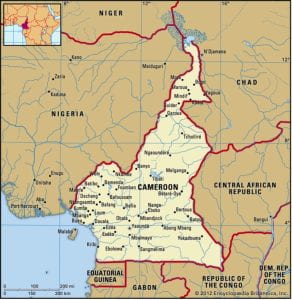 A map showing Cameroon and surrounding countries