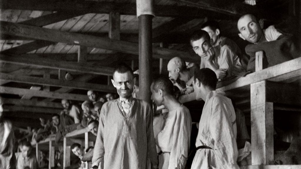 Image shows Jewish prisoners in their barracks at the Nazi concentration camp Auschwitz.