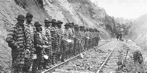 An image of what the convict leasing system looked like. Prisoners worked day and night on railroads, coal mines, farms, and other places. 