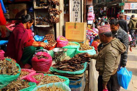 Photograph of a market scene in Nepal