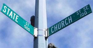 street signs saying church and state