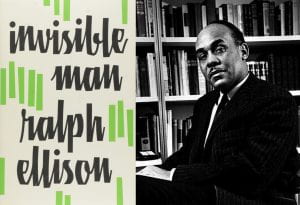 Cover of the novel Invisible Man. Acclaimed author Ralph Ellison in a study. 